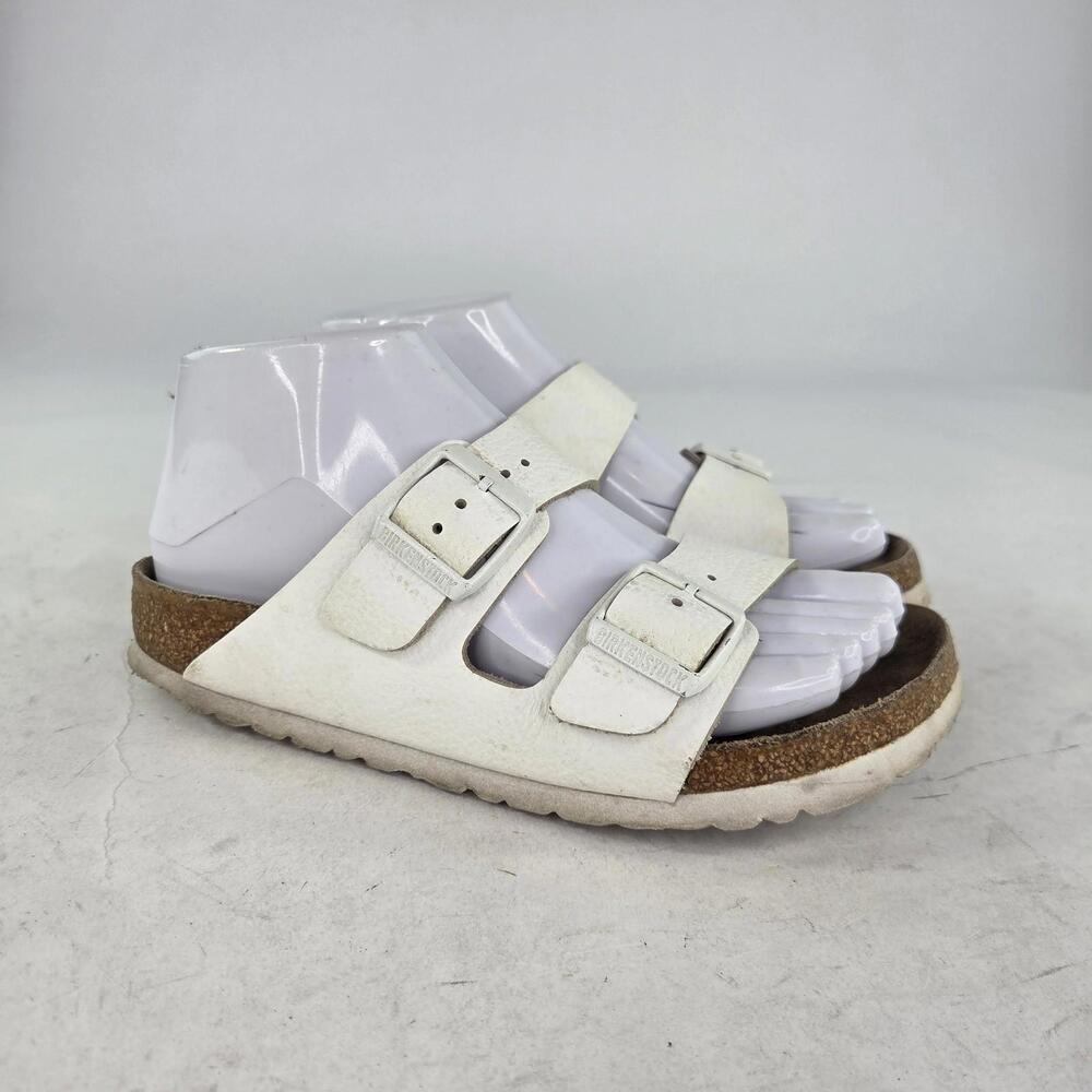 Birkenstock Arizona Soft Footbed Sandals Size 36 White Leather Buckle Slide - Picture 4 of 11